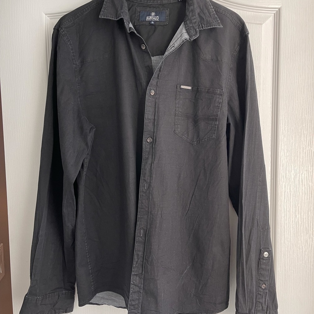 Buffalo David Bottom Black Button Down Shirt - image 1